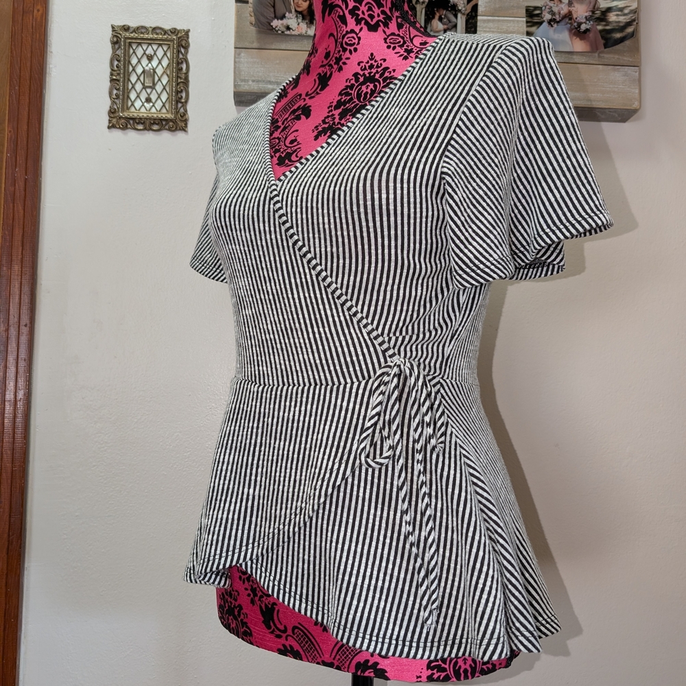 Caution To The Wind Black and White Striped Blouse